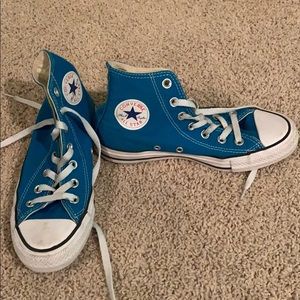 Teal/blue high top converse